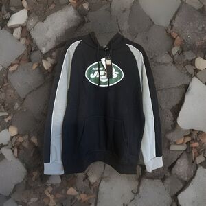 New York Jets FOCO Men's Size Large Standard Drop Tail Striped TOP with Hood